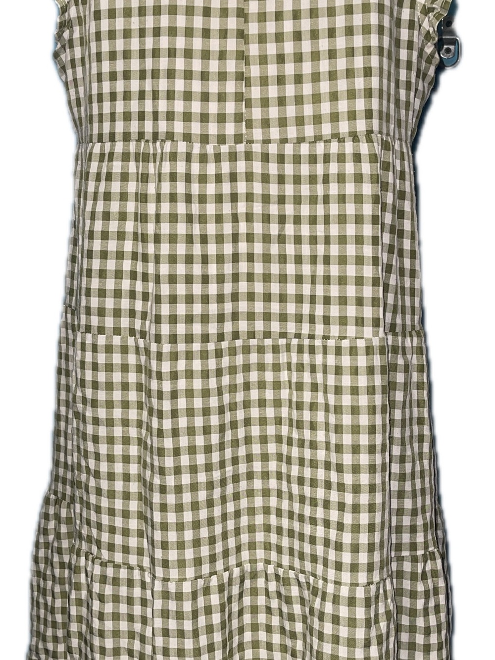 Olive Green and White Gingham Tiered Dress - Picture 5 of 6